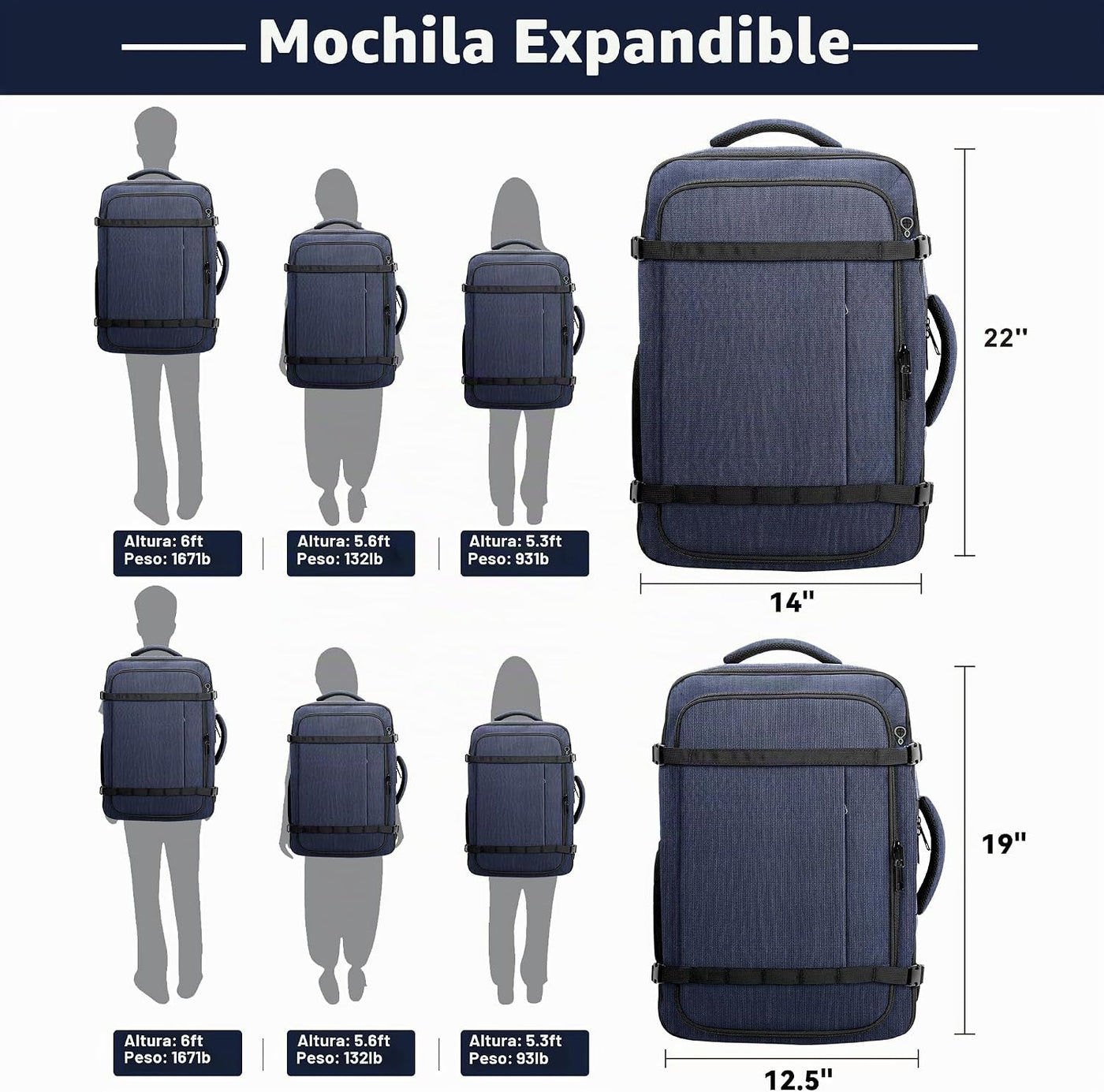 HULVION Mochila de viaje, mochila de mano expandible resistente al...