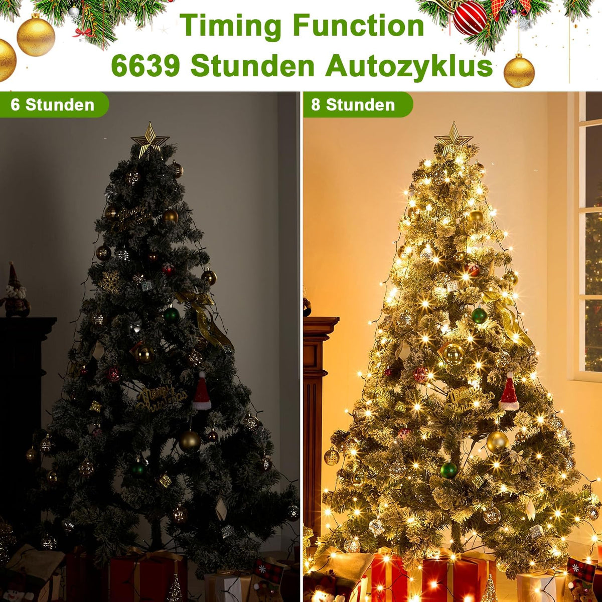 Luces de árbol de Navidad con anillo, 6.6 pies, 16 líneas, 480 luce...
