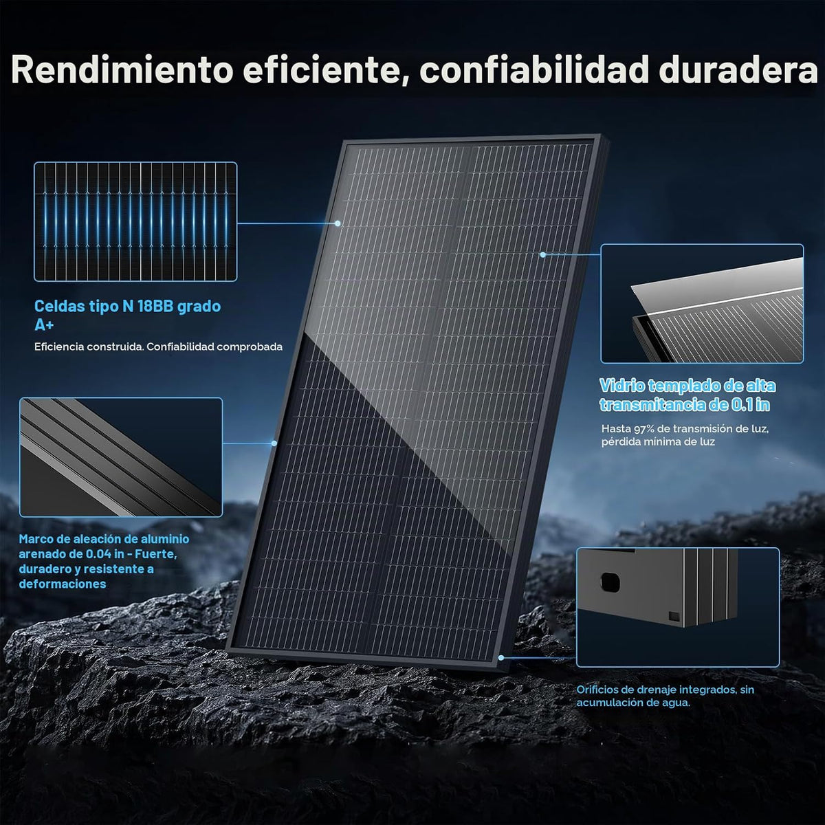 EtnalSolar 100W 18BB Bifacial Panel Solar 12V 25,6% Tipo N de alta...