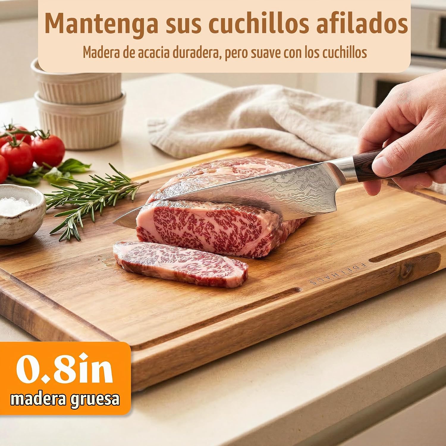 EDELHAUS Tablas de cortar de madera de acacia para cocina, juego de...