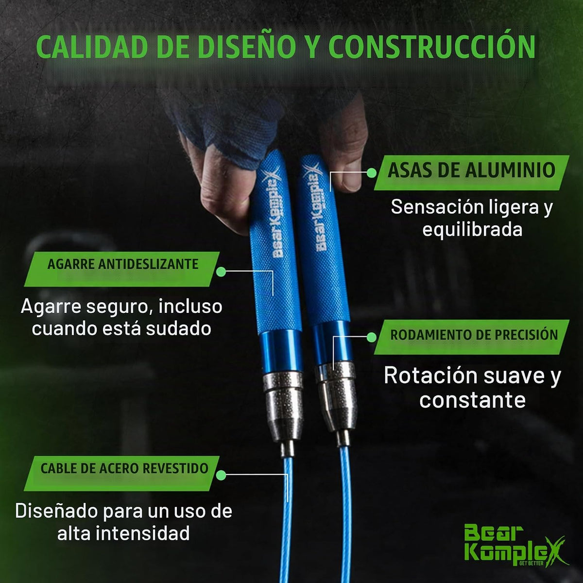 Bear KompleX Speed Jump Rope - Cuerda para saltar ajustable sin e...