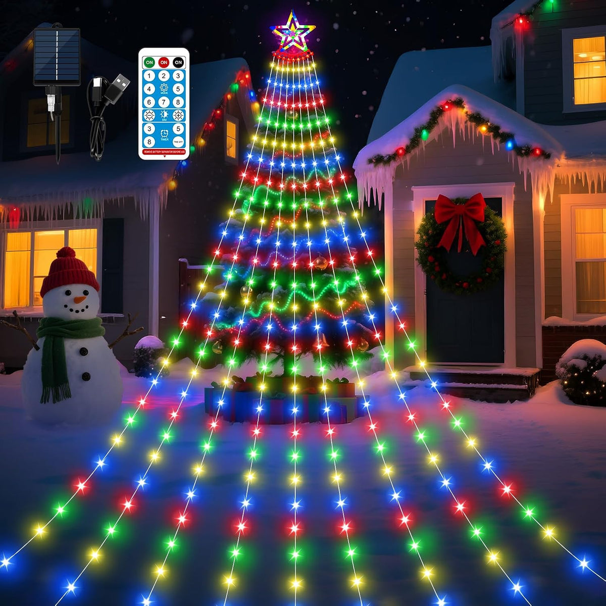 AMIPEPE - Luces solares para árbol de Navidad, 18.37 pies, 532 LED,...