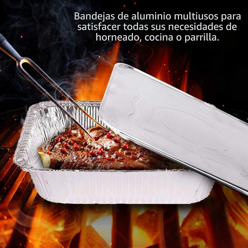 Sartenes de aluminio con tapas, sartenes de aluminio de 9 x 13 pulg...