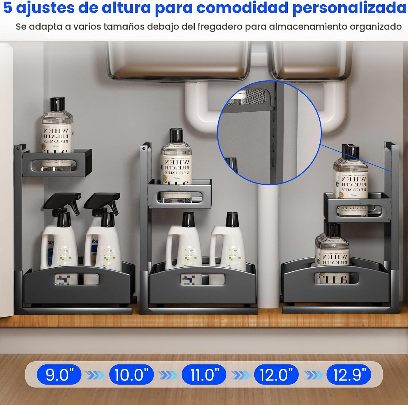 Petiza Organizador para debajo del fregadero, paquete de 2 organiza...