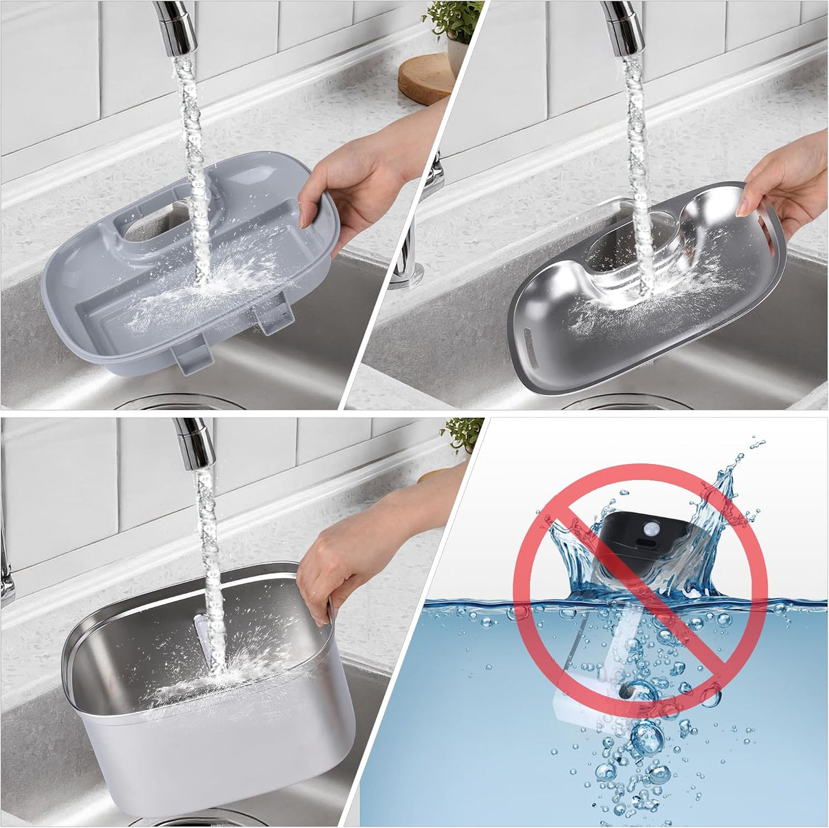 Fuente de agua inalámbrica para gatos de acero inoxidable, dispensa...
