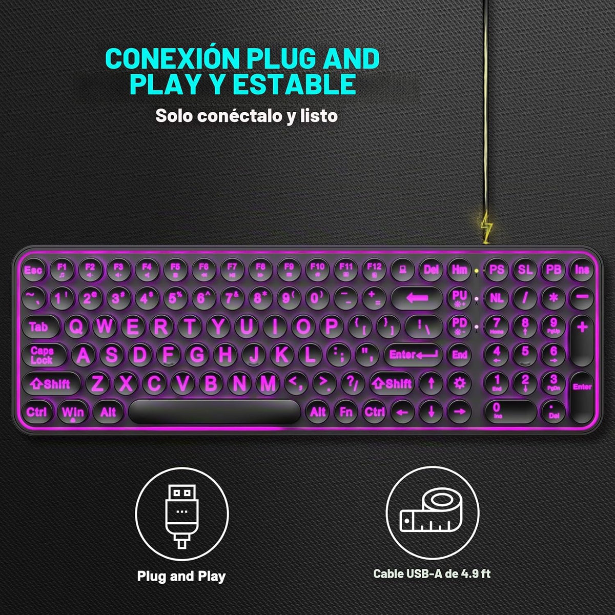 QUASIO Teclado retroiluminado de impresión grande, teclados de comp...