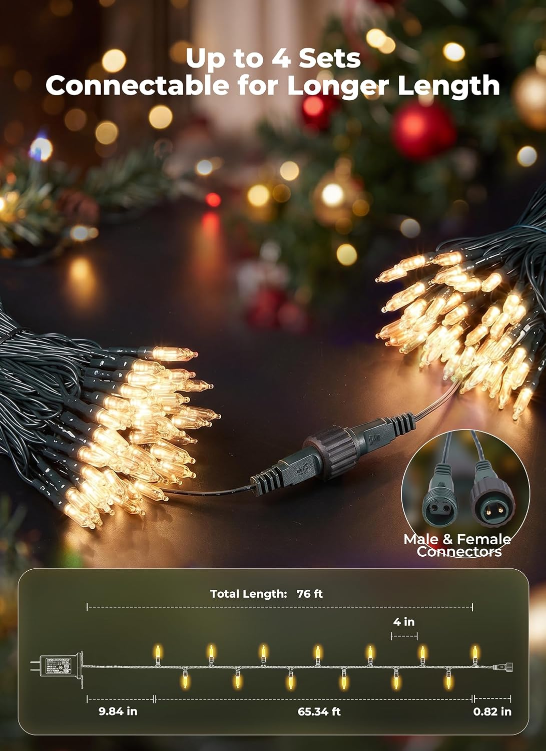 Brightown Luces de Navidad enchufables, 200 luces LED transparentes...