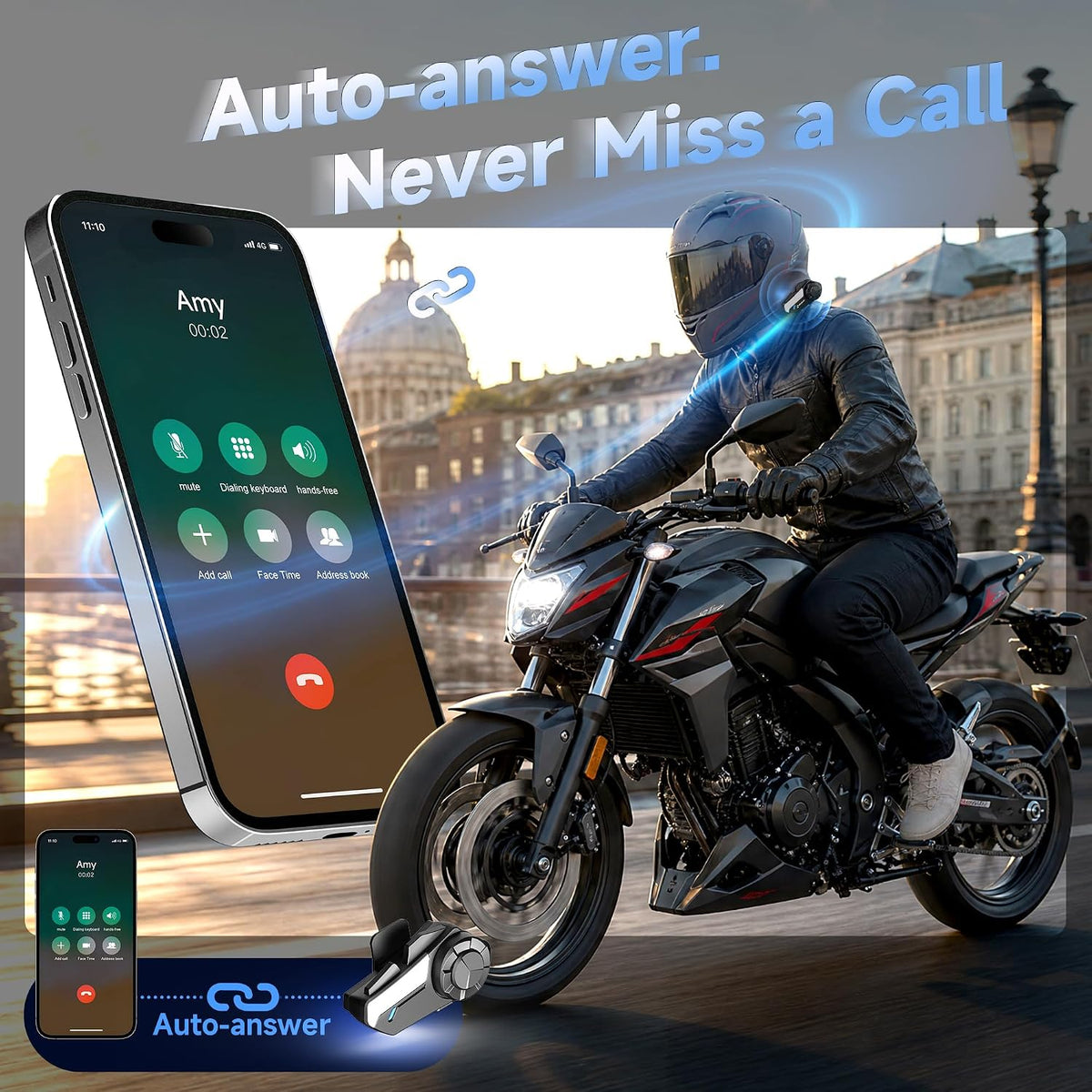 Moman Intercomunicador para Motocicleta, H2S【H2PRO Upgrade】 Altavoz...