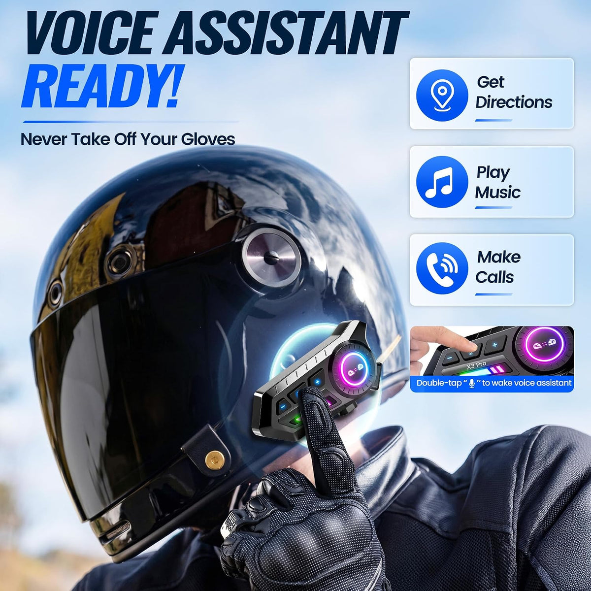 ANEDER Motocicleta Bluetooth 5.4 casco intercomunicador auriculares...