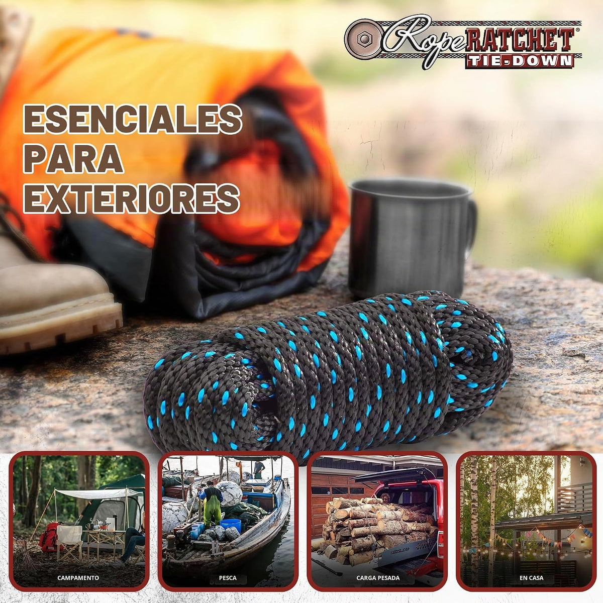 Rope Ratchet Cable utilitario de polipropileno trenzado de 3\/8 pul...