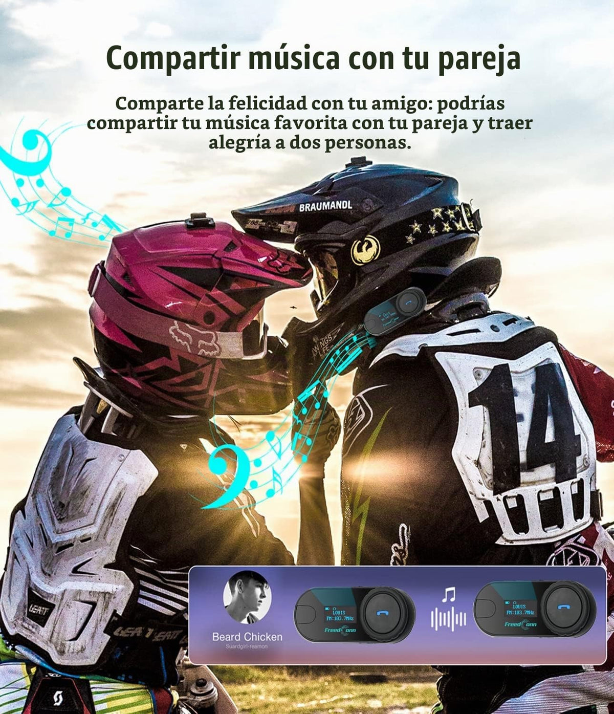 FreedConn Auriculares Bluetooth para motocicleta, interfono de 2 ví...