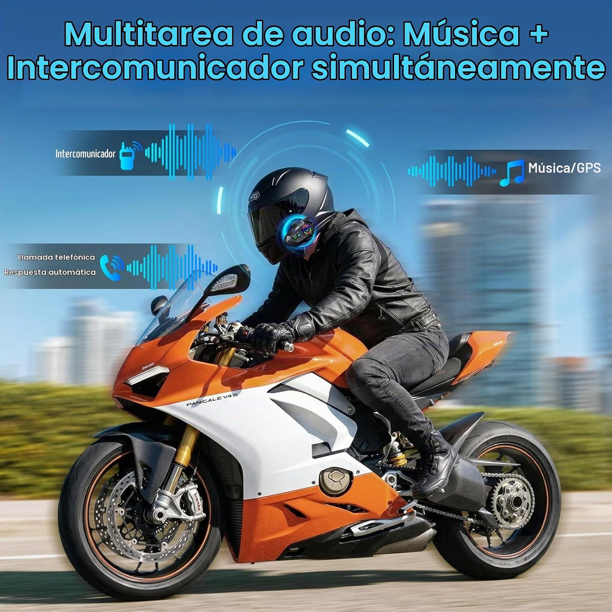 AURISOM A19S - Casco de motocicleta Bluetooth, intercomunicador de...