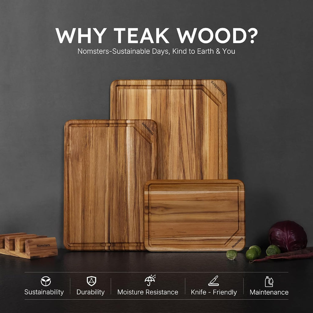 Juego de 3 tablas de cortar de madera de teca para cocina, tabla de...