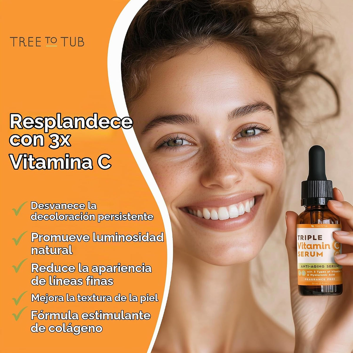 Tree To Tub Triple vitamina C suero facial, ácido hialurónico, piel...