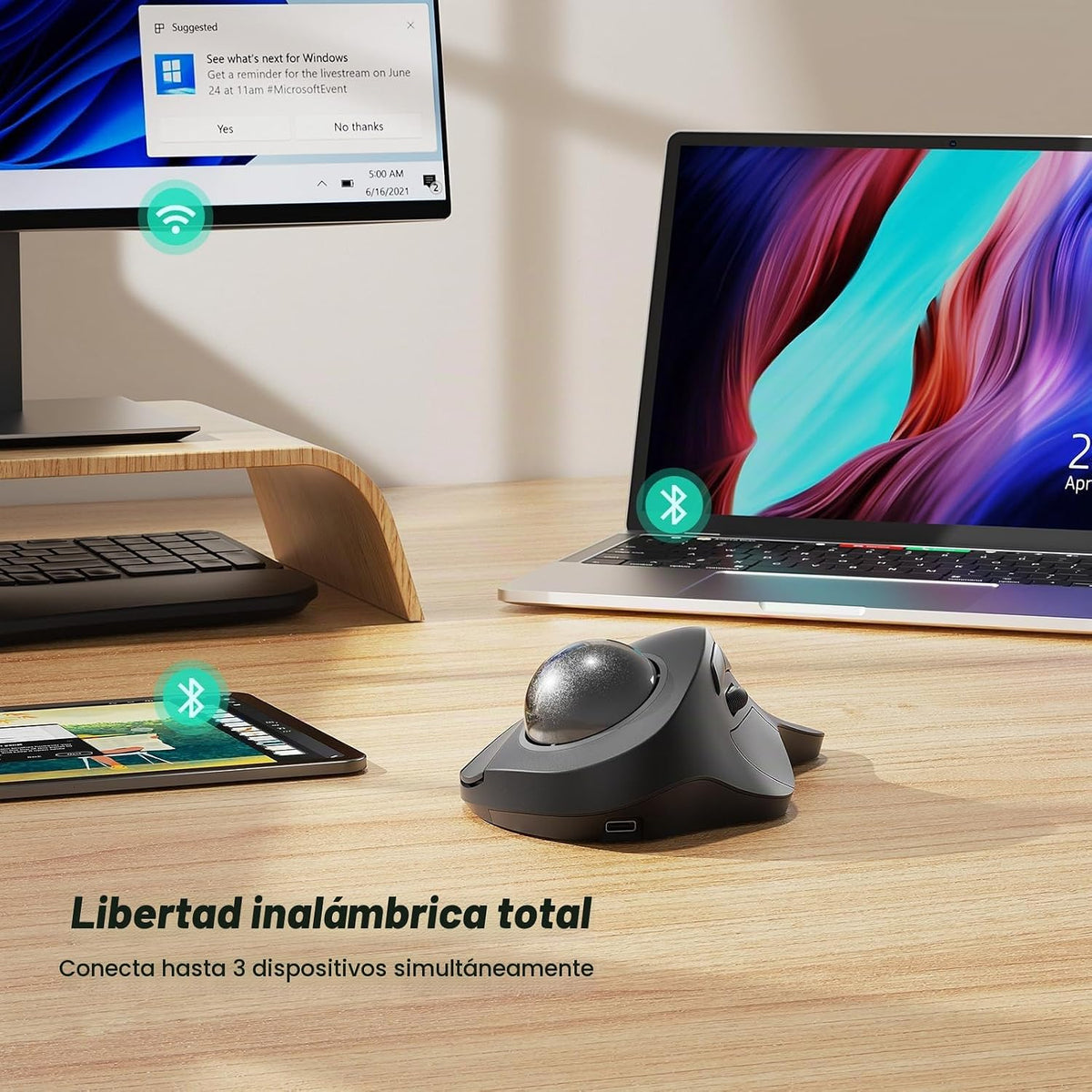 Nulea Mouse Trackball Inalámbrico Ergonómico, Recargable, Mouse Rol...