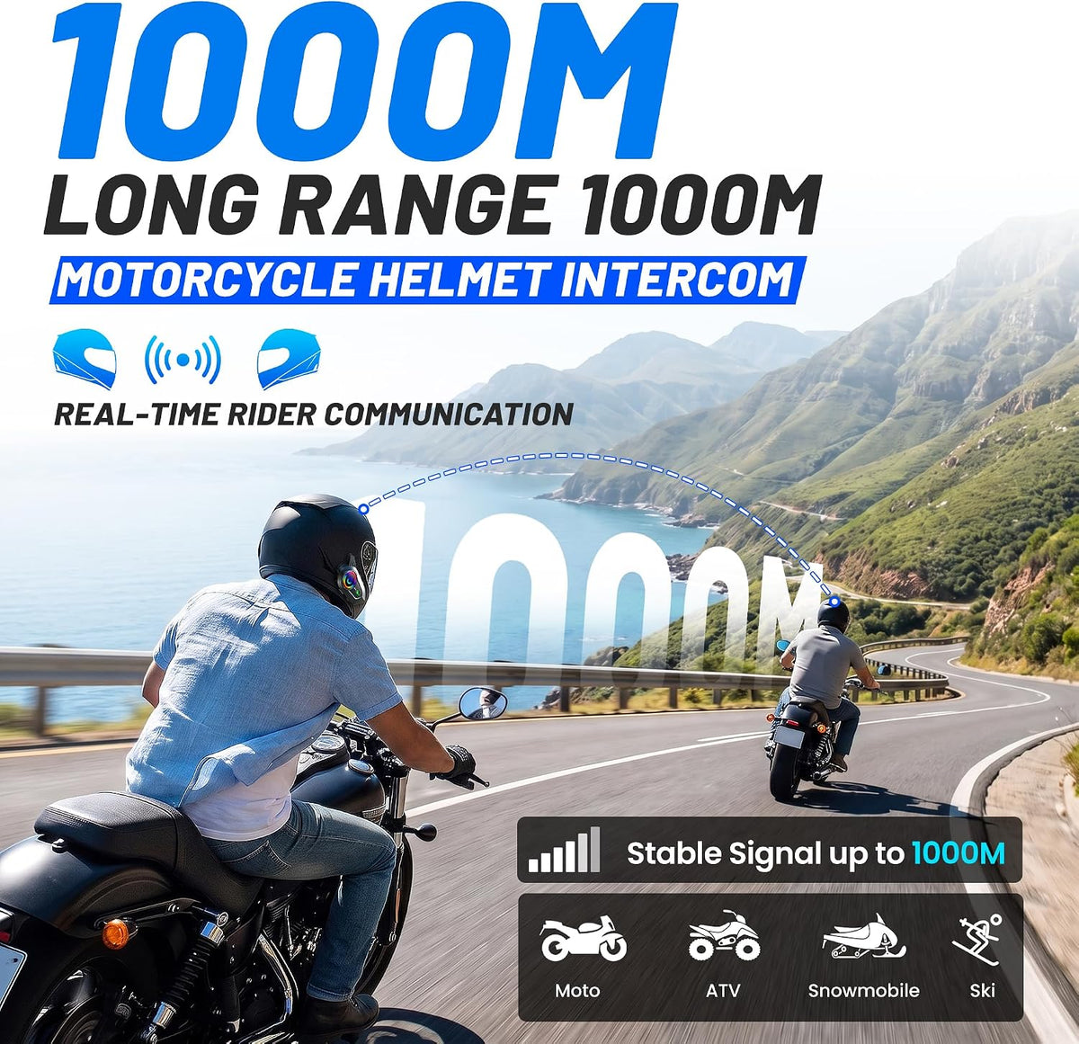 ANEDER Casco de motocicleta A25 Intercomunicador 1000M Rango 2 vías...
