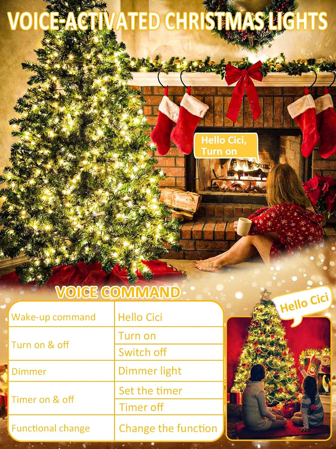 200 luces LED para árbol de Navidad con control por voz/botón para...