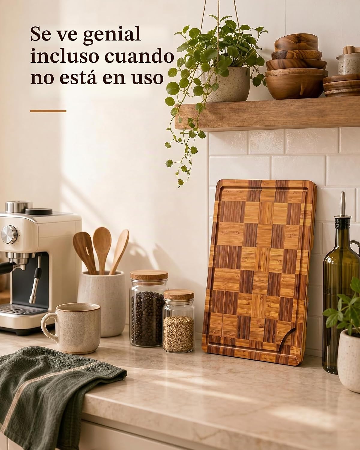 Plusinthebox Tabla de cortar de bambú de 18 x 12 pulgadas, bloque d...