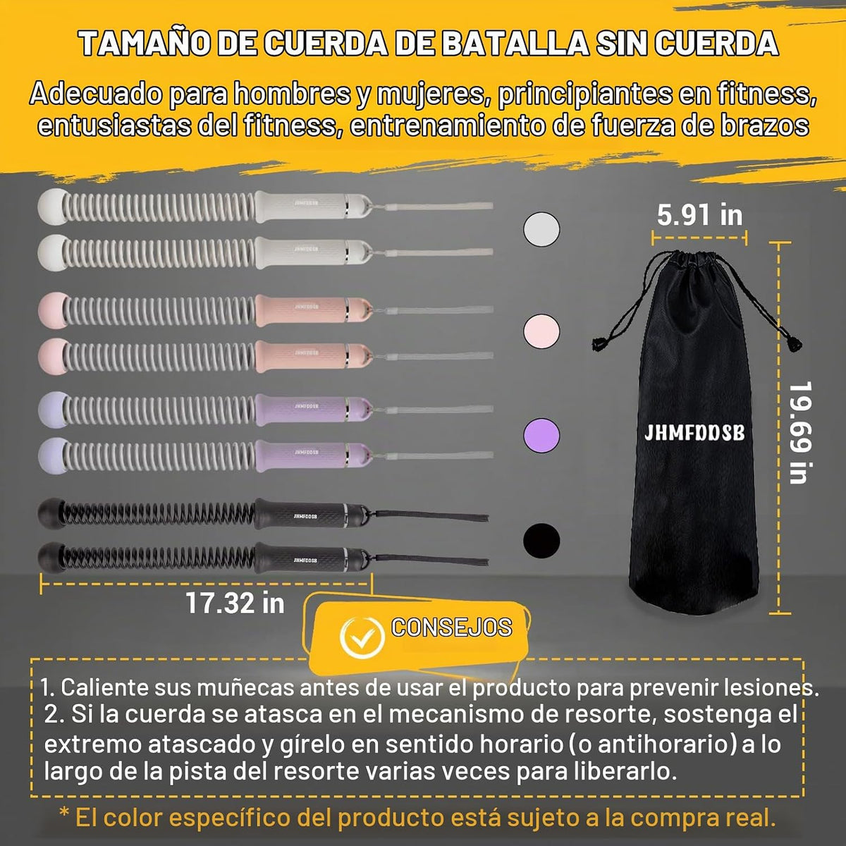 Cuerda de batalla sin cuerda para gimnasio en casa con mango antide...