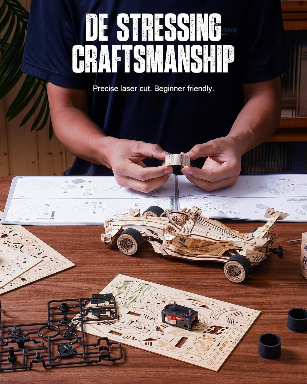 ROKR Rompecabezas de madera 3D, coches de carreras de fórmula a esc...
