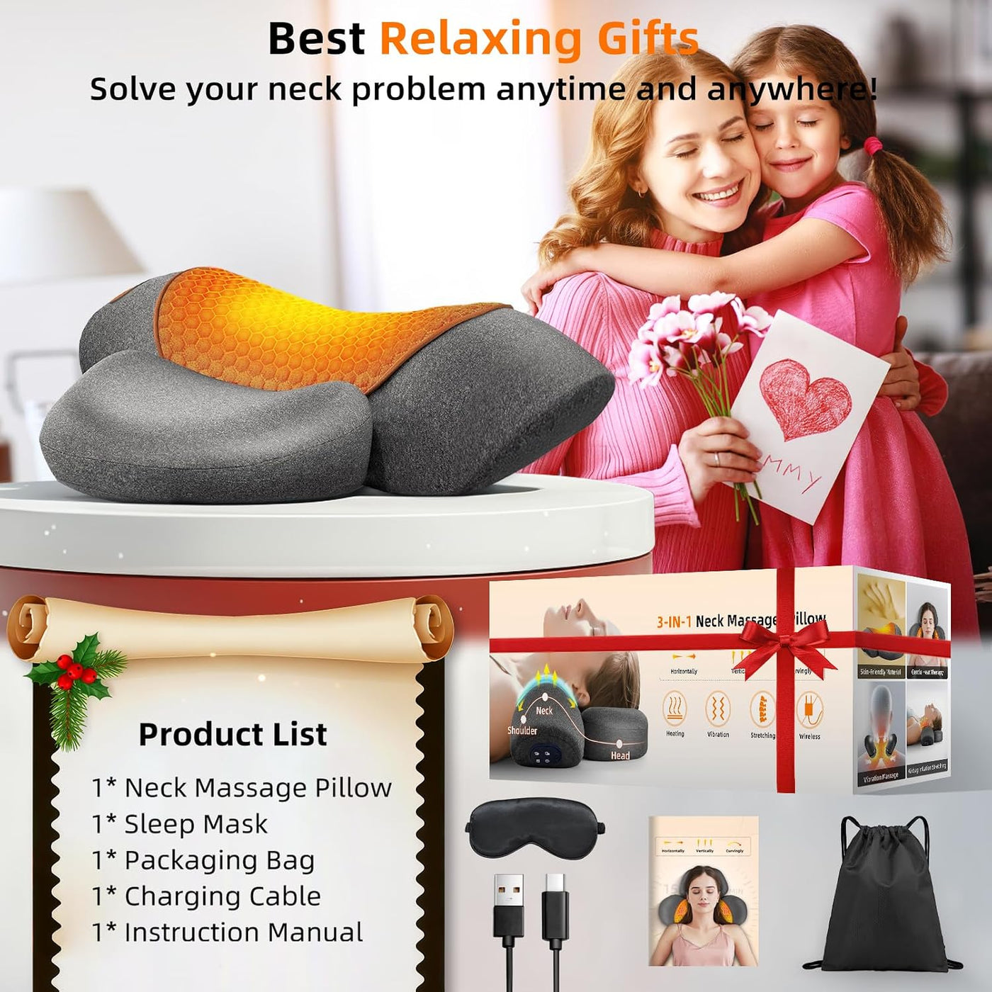 Upalled Almohada masajeadora de cuello con calefacción inalámbrica...