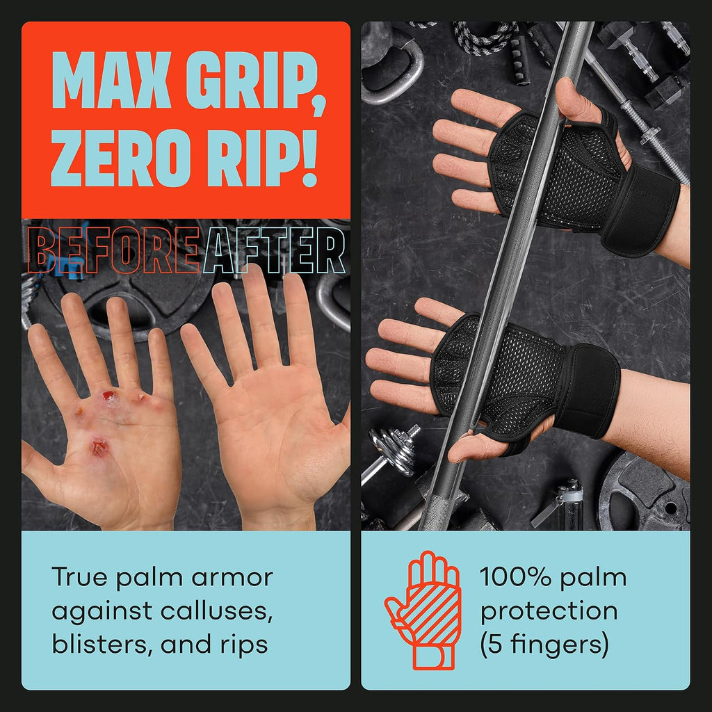Mava Sports Guantes de gimnasio abiertos con soporte para muñeca in...
