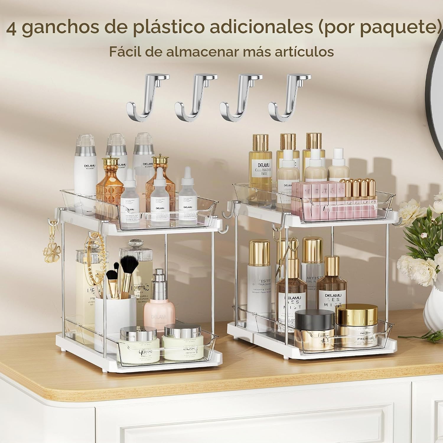 Delamu Organizador de 2 niveles para debajo del fregadero, organiza...