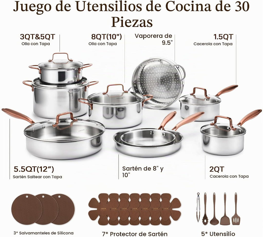 CAROTE Juego de utensilios de cocina de acero inoxidable de tres ca...