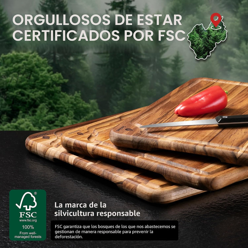 Tabla de cortar extra grande de madera de teca de 20 pulgadas para...