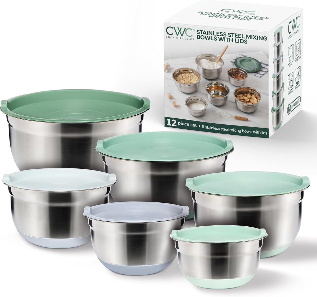 COOK WITH COLOR Juego de tazones para mezclar de acero inoxidable c...