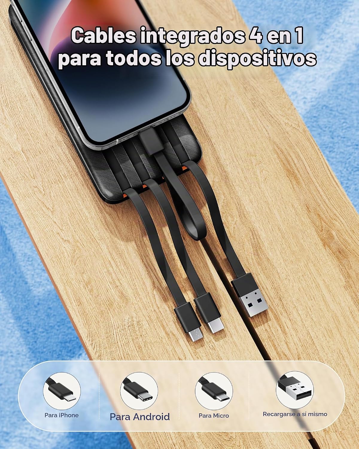 Cables incorporados del cargador portátil charmast, banco del poder...