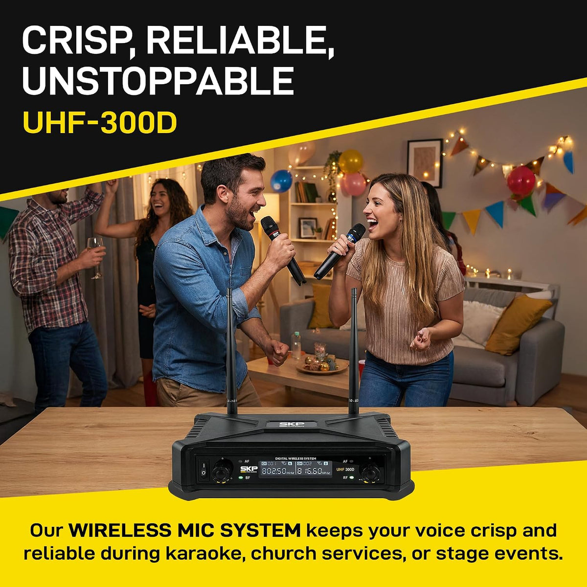 SKP Pro Audio UHF-300D Sistema de micrófono inalámbrico dual \u2013...