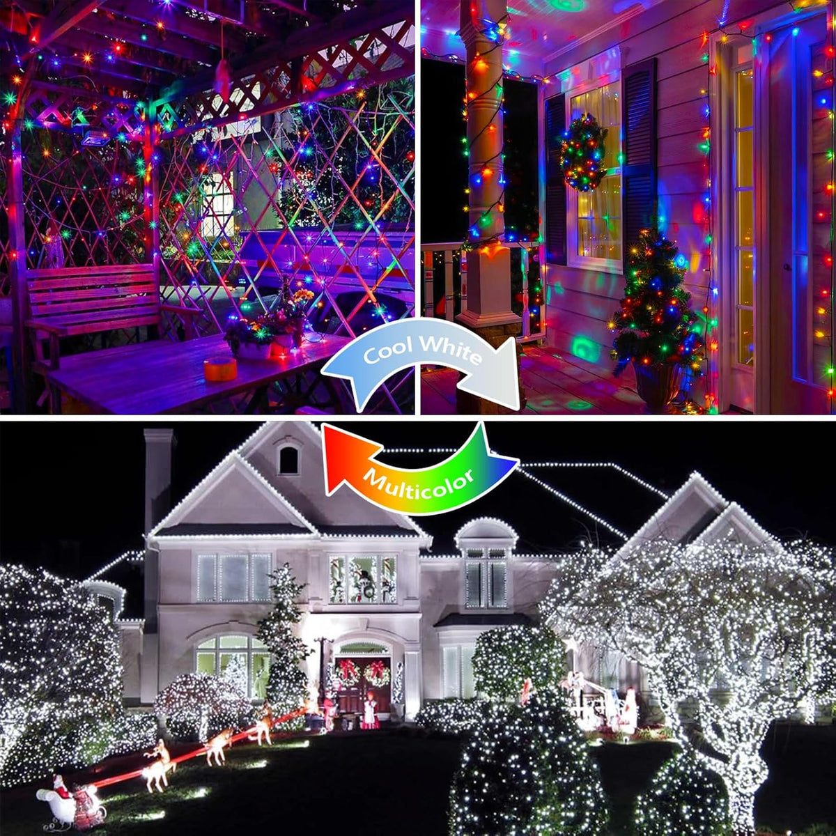 Luz navideña que cambia de color conectable de 75,8 pies con tempor...