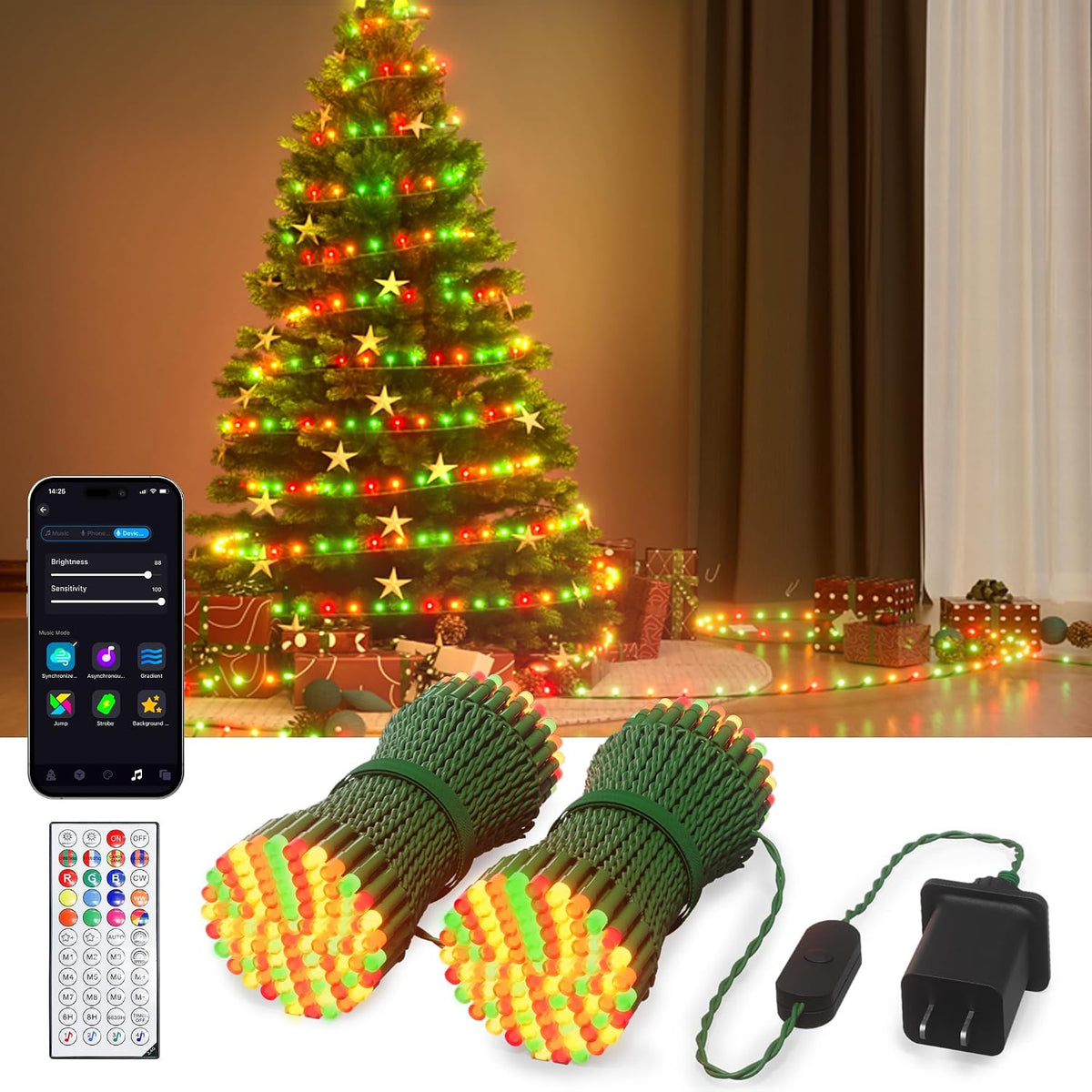 Luces de hadas inteligentes para árbol de Navidad de 65.6 pies, 200...