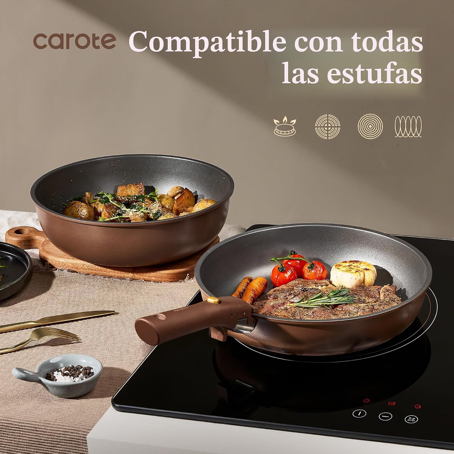CAROTE Juego de 21 ollas y sartenes, juego de utensilios de cocina...