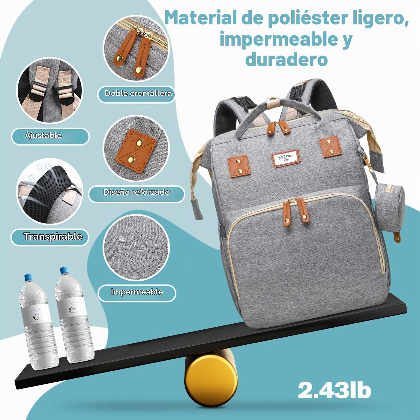 JSTPRO Mochila para pañales con cambiador, capacidad de 25 litros,...