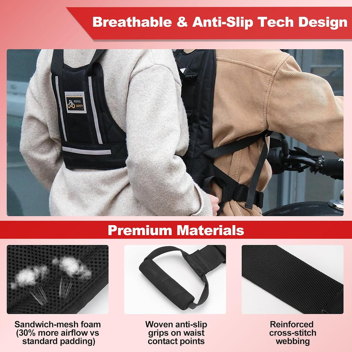 TOKCKYBL Arnés de seguridad de motocicleta mejorado para niños y ad...