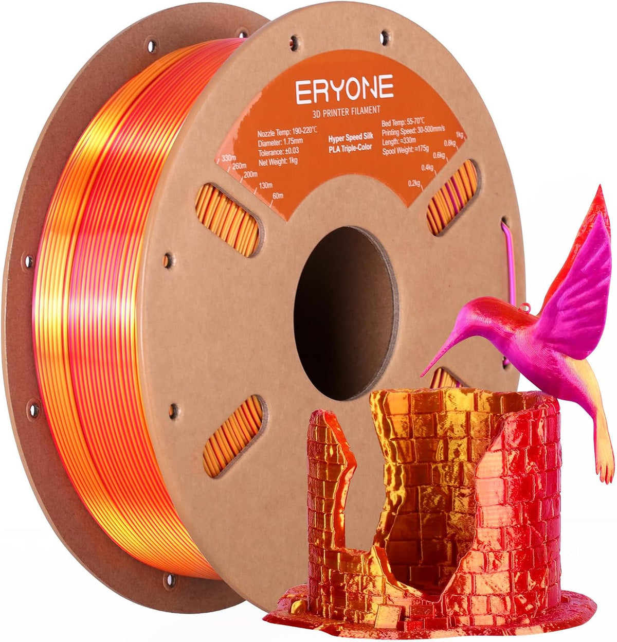 ERYONE HS Seda Tri Color PLA Filamento para Impresora 3D de 1.75mm...