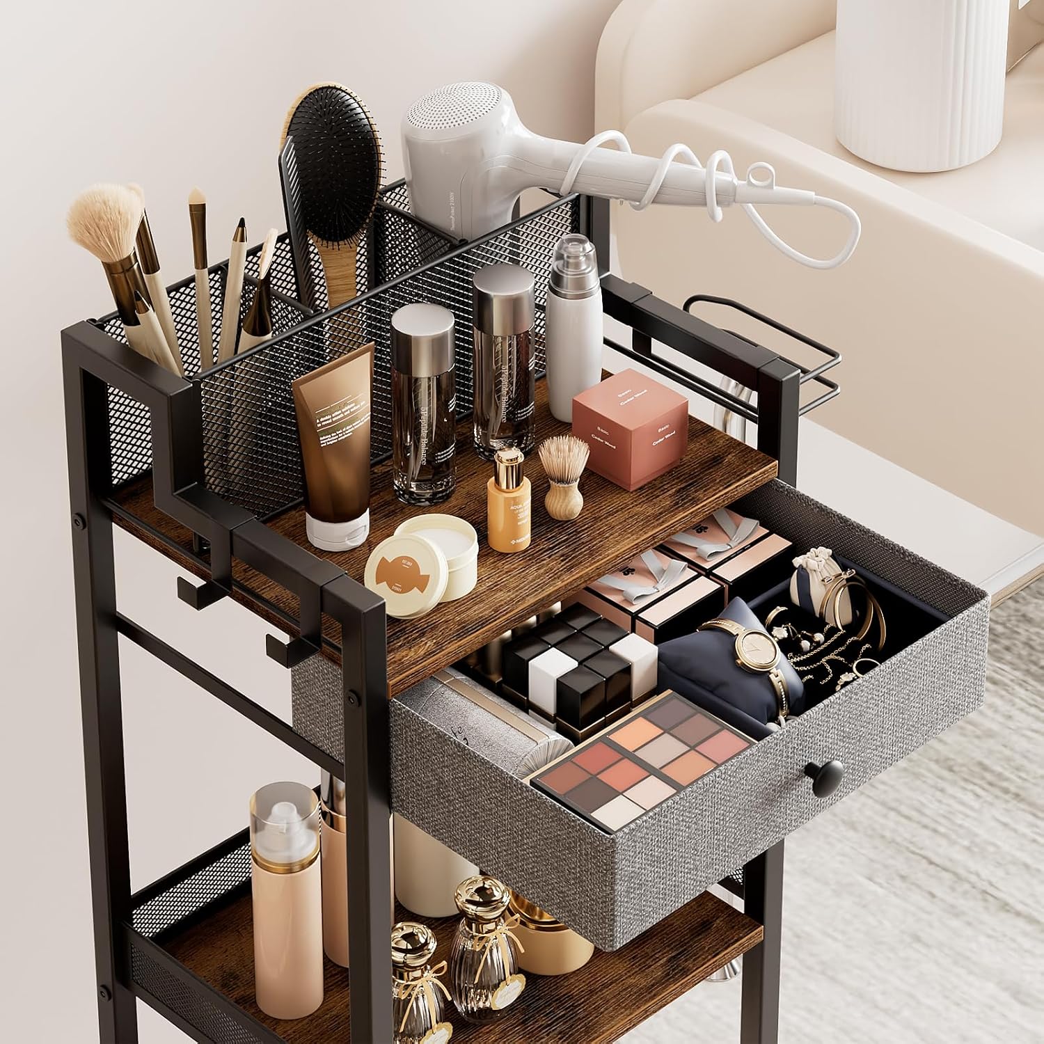 FURFUN - Soporte de baño, carrito de maquillaje con cajón para cosm...