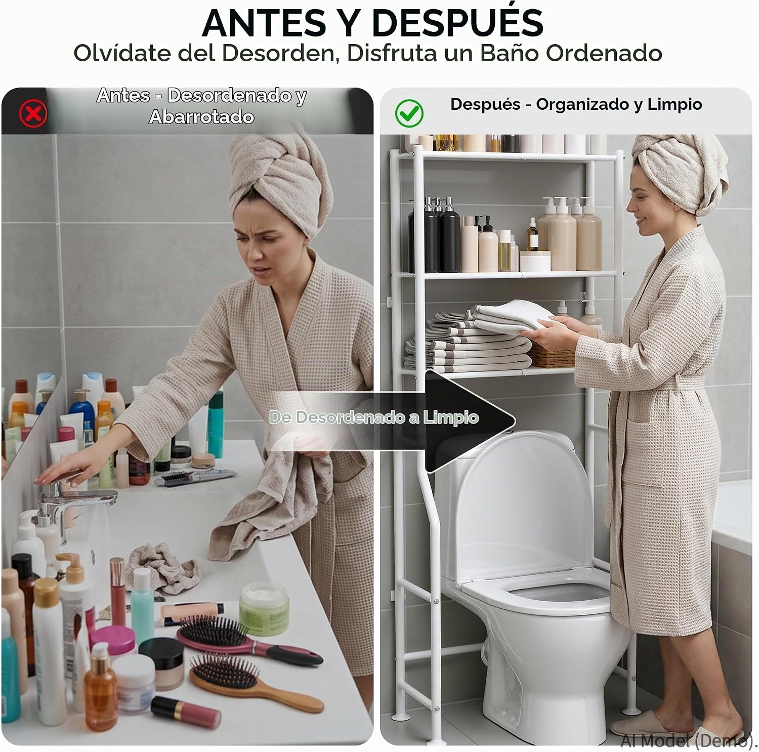 ASCENREST Almacenamiento de inodoro de 3 niveles, antipunta, 64 pul...