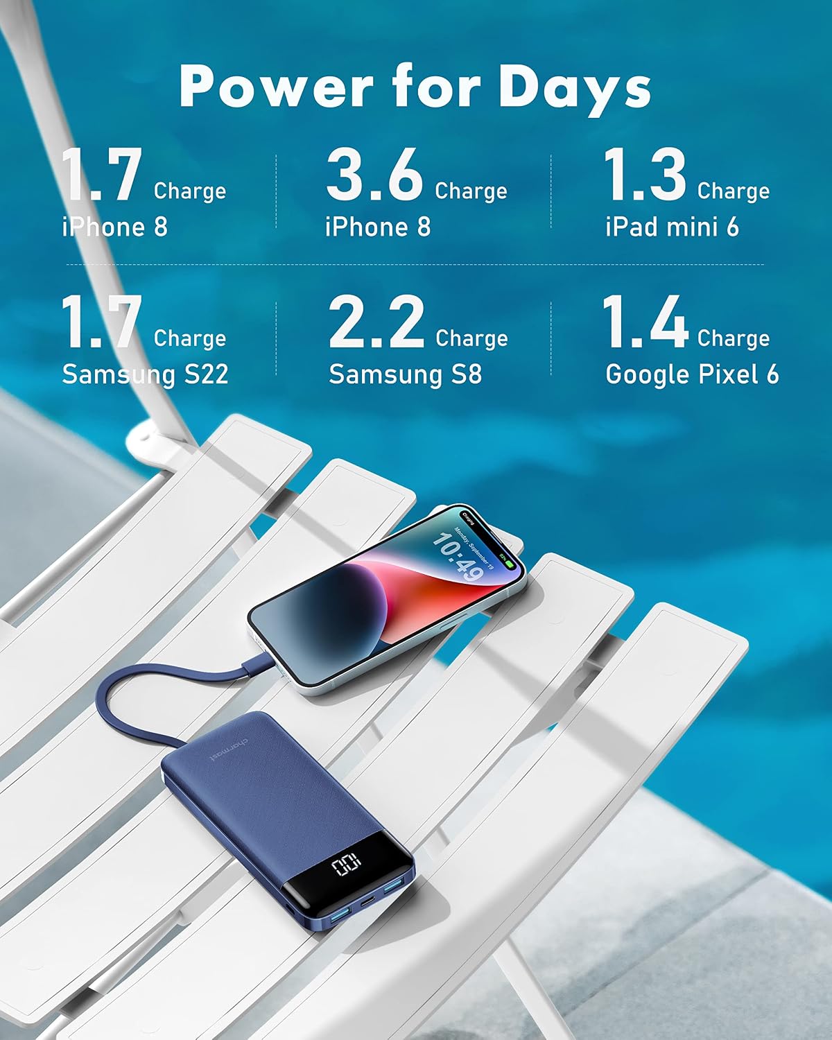 charmast Cargador portátil con 4 cables integrados reforzados | 100...