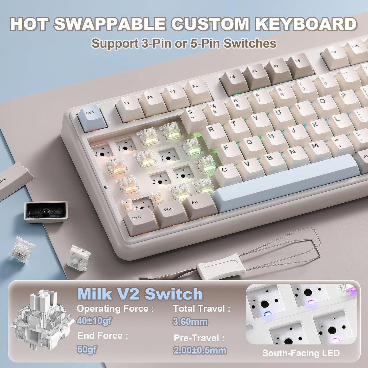 YUNZII Teclado mecánico inalámbrico B98 PRO 96% (beige, interruptor...