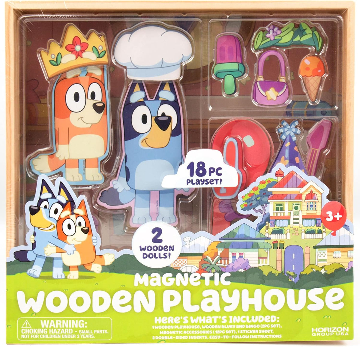 Horizon Group USA Bluey Casa de juegos magnética de madera, juego d...