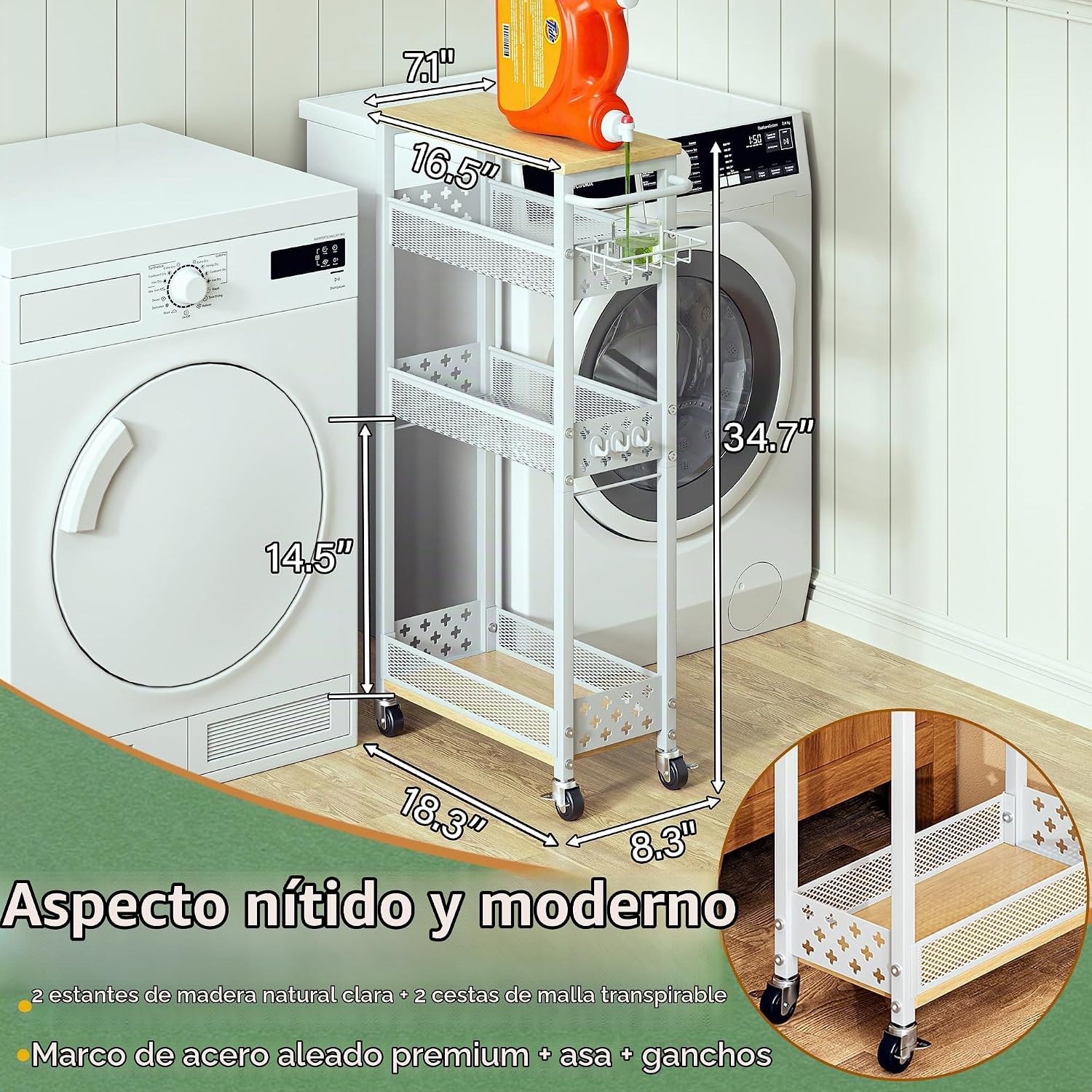 OKZEST Carrito de almacenamiento delgado y rodante, carrito de orga...