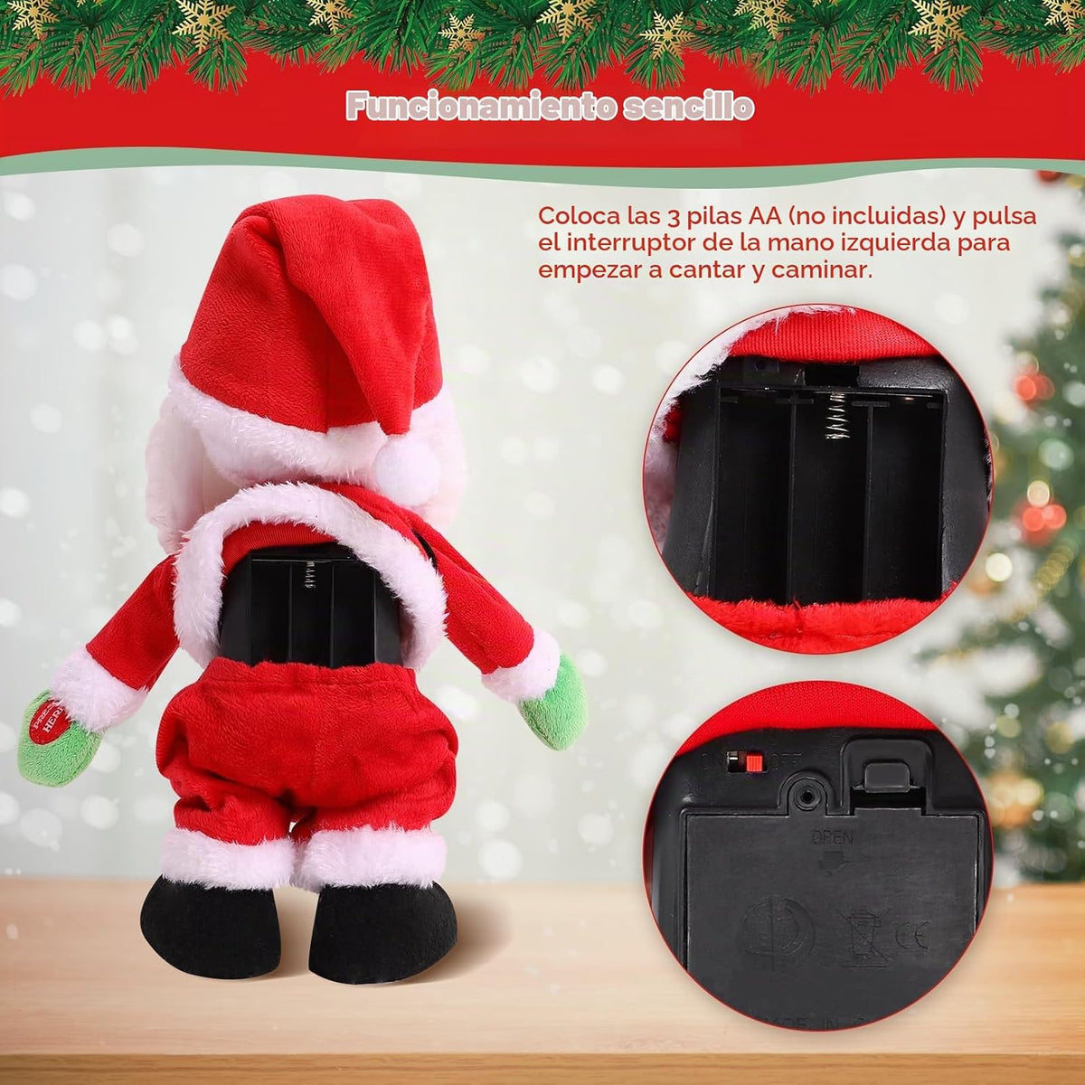 Gfilay Juguete de peluche animado de Papá Noel que camina | Decorac...