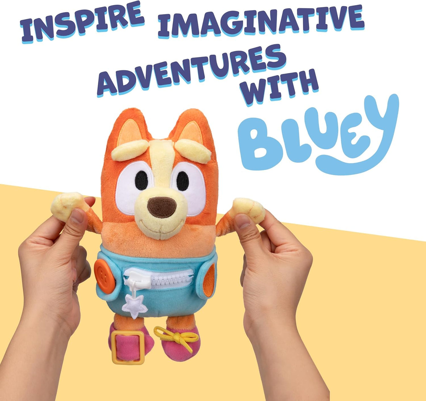 Dress &amp; Play Baby Bingo Bluey de Peluche, Botón, Cremallera, He...