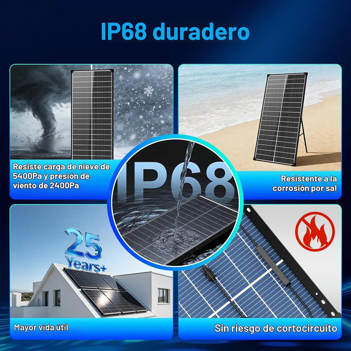 Panel solar bifacial de 100 W, tipo N 12 V, 18 BB, 25 % de alta efi...