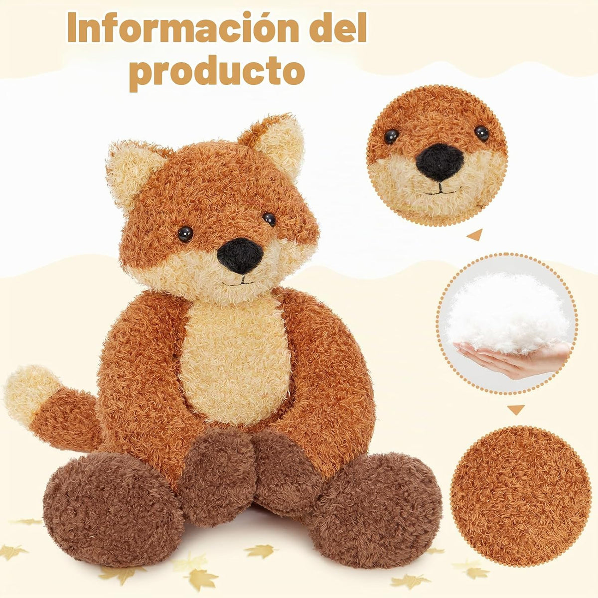 MorisMos Peluche de zorro de 17.7 pulgadas, peluche de zorro marrón...