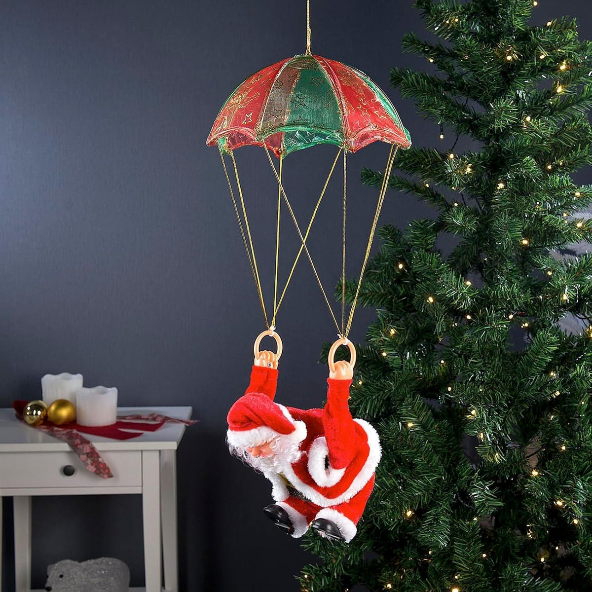 Figura musical bailando con paracaídas de Papá Noel eléctrico de Na...