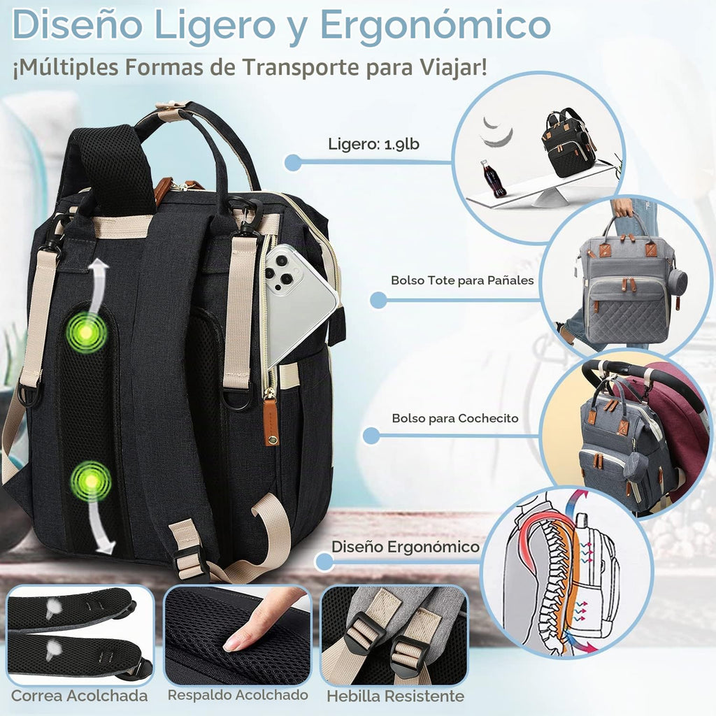 SHITIESHOU Bolsa de pañales mochila para bebé, bolsa de pañales par...